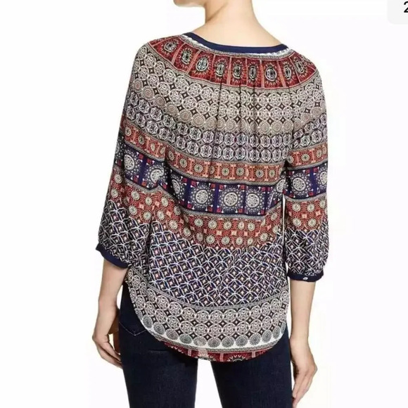Like New Daniel Rainn Stitch Fix Paisley 3/4 Sleeve Length Blouse with Tassels - Picture 3 of 14